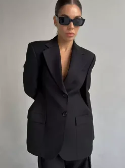 Blazer For Women Chic Turndown Collar Buttons Long Sleeves Suits