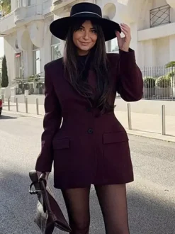 Blazer For Women Chic Turndown Collar Buttons Long Sleeves Suits