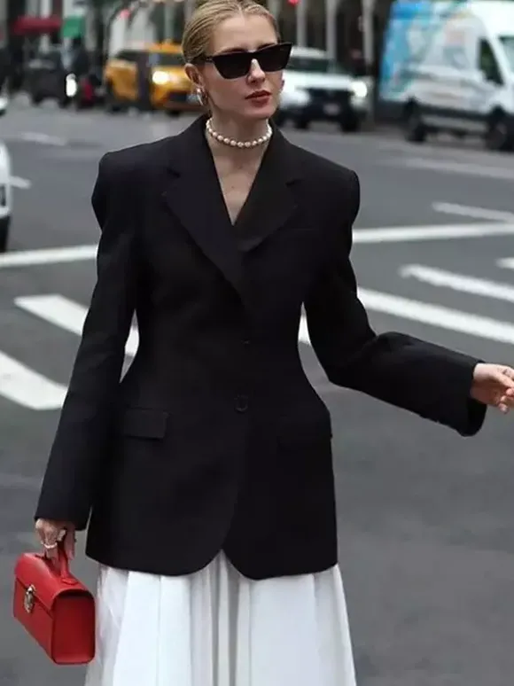 Blazer For Women Chic Turndown Collar Buttons Long Sleeves Suits