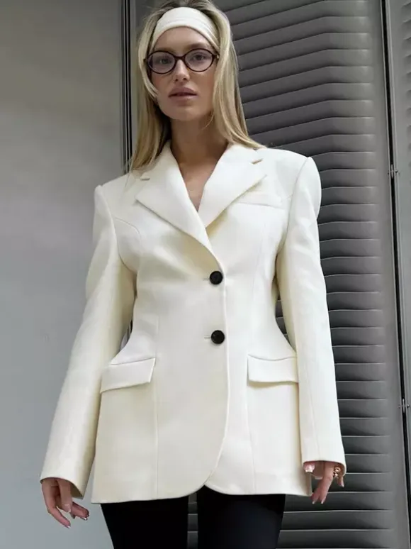 Blazer For Women Chic Turndown Collar Buttons Long Sleeves Suits