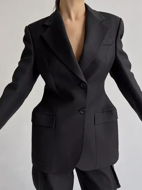 Blazer For Women Chic Turndown Collar Buttons Long Sleeves Suits