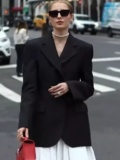 Blazer For Women Chic Turndown Collar Buttons Long Sleeves Suits