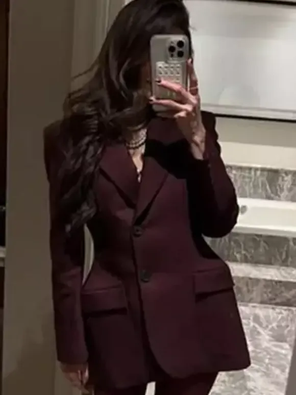 Blazer For Women Chic Turndown Collar Buttons Long Sleeves Suits