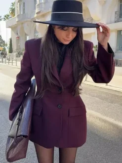 Blazer For Women Chic Turndown Collar Buttons Long Sleeves Suits