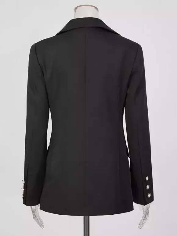 Blazer For Women Chic Turndown Collar Cut Out Long Sleeves Outerwear