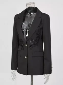 Blazer For Women Chic Turndown Collar Cut Out Long Sleeves Outerwear