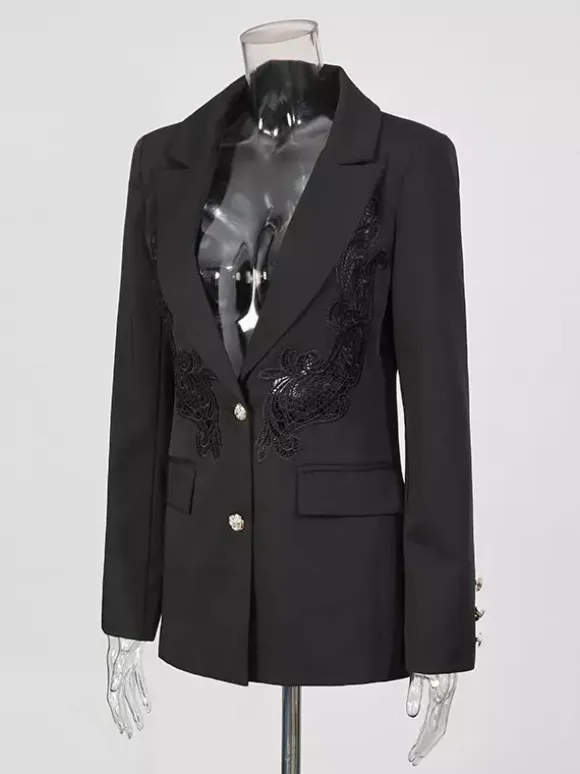 Blazer For Women Chic Turndown Collar Cut Out Long Sleeves Outerwear