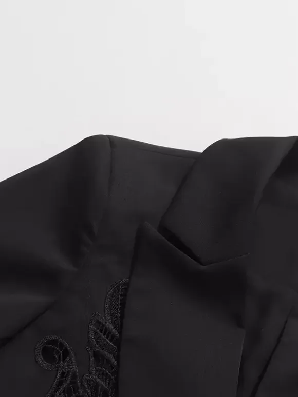 Blazer For Women Chic Turndown Collar Cut Out Long Sleeves Outerwear