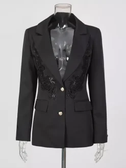 Blazer For Women Chic Turndown Collar Cut Out Long Sleeves Outerwear