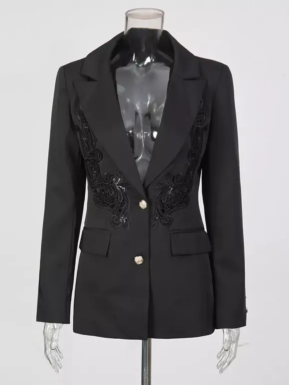 Blazer For Women Chic Turndown Collar Cut Out Long Sleeves Outerwear