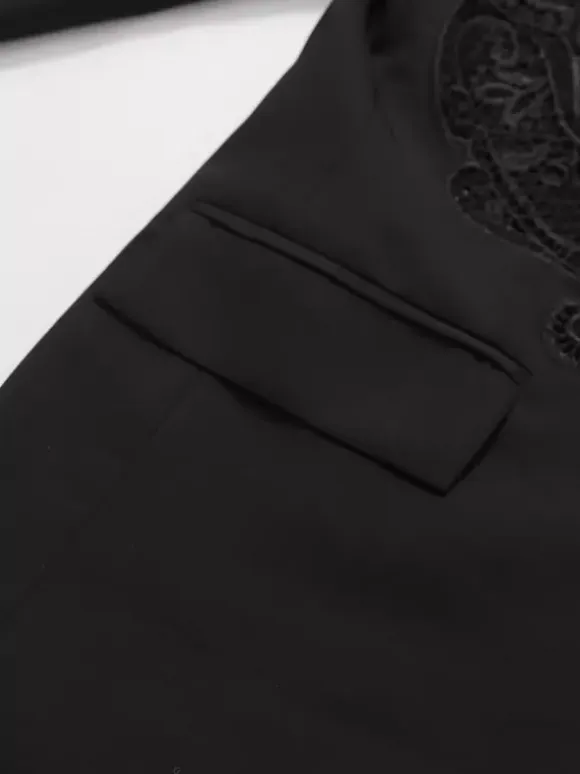 Blazer For Women Chic Turndown Collar Cut Out Long Sleeves Outerwear