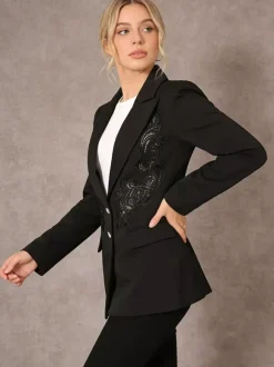 Blazer For Women Chic Turndown Collar Cut Out Long Sleeves Outerwear