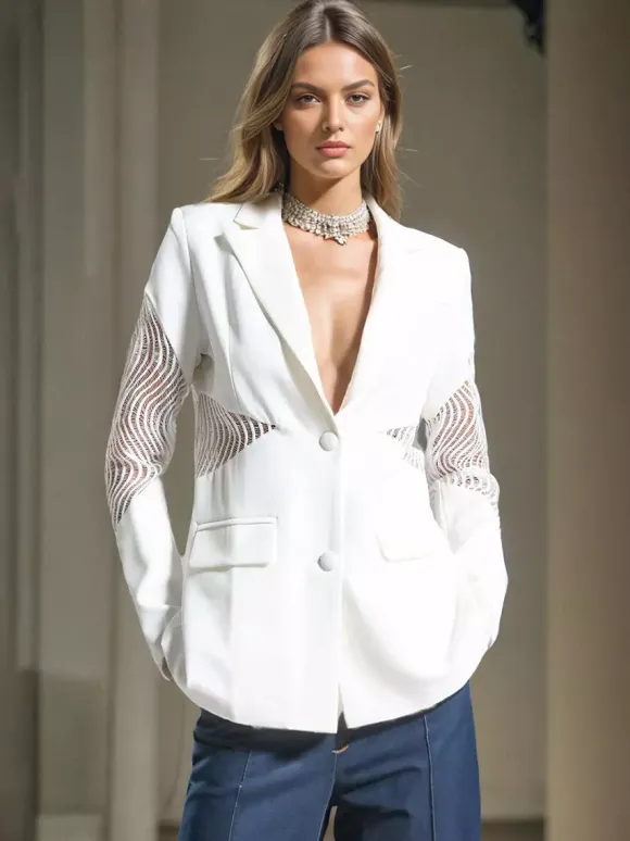 Blazer For Women V-Neck Cut Out Long Sleeves Outerwear