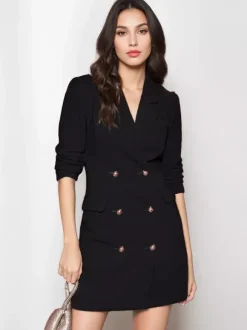 BlazerJacket For Women Turndown Collar Long Sleeves Mini Dresses