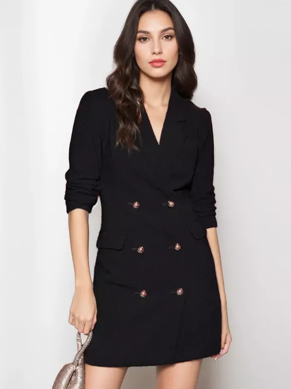 BlazerJacket For Women Turndown Collar Long Sleeves Mini Dresses