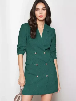 BlazerJacket For Women Turndown Collar Long Sleeves Mini Dresses