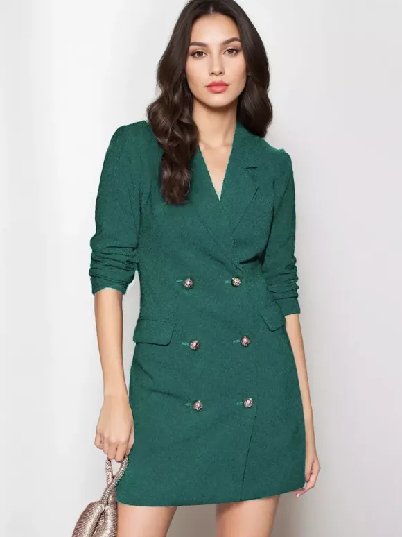 BlazerJacket For Women Turndown Collar Long Sleeves Mini Dresses