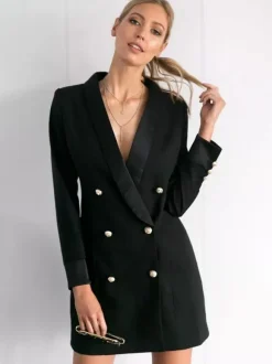 Blazer Jacket Double Breasted V-Neck Blazer Dress For Women