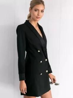 Blazer Jacket Double Breasted V-Neck Blazer Dress For Women