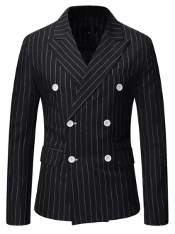 Blazers & Jackets Men's Casual Suits Stripes Business Casual Grey Black Cool Casual Suits For Man