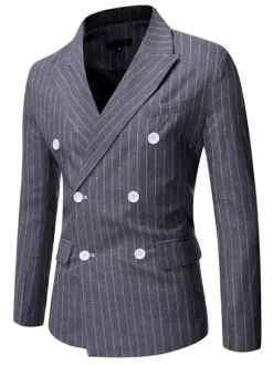 Blazers & Jackets Men's Casual Suits Stripes Business Casual Grey Black Cool Casual Suits For Man