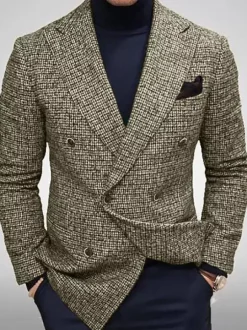 Blazers & Jackets Men's Casual Suits Plaid Business Casual Coffee Brown Grey Quality Men's Casual Suits