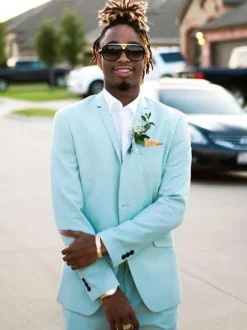 Blazers & Jackets Men's Casual Suits Chic Burgundy Light Sky Blue Fashion Casual Suits For Men