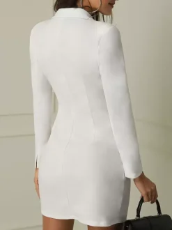 Blazer Wrap Dresses Women Office Double Breasted Long Sleeve Tuxedo Wrap Dresseses