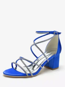 Blcok Heel Wedding Shoes Open Toe Rhinestones Strappy Bridal Shoes