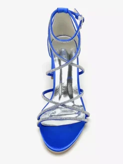 Blcok Heel Wedding Shoes Open Toe Rhinestones Strappy Bridal Shoes