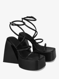 Block Heel Sandals Platform Square Toe Strappy Homecoming Shoes
