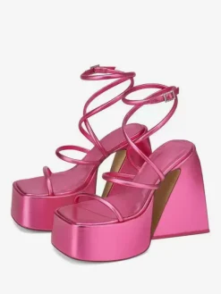 Block Heel Sandals Platform Square Toe Strappy Homecoming Shoes