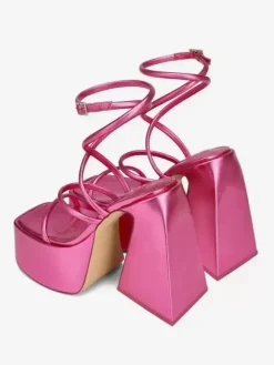 Block Heel Sandals Platform Square Toe Strappy Homecoming Shoes
