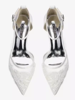 Block Heel Wedding Shoes Pointed Toe Beaded High Heel Bridal Shoes