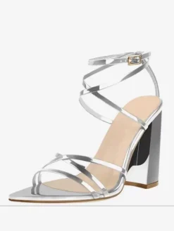 Block Heel Sandals Black Pointed Toe Strappy High Heel Sandals