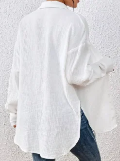 Blouse For Women Apricot Buttons Turndown Collar Chic Long Sleeves Cotton Tops