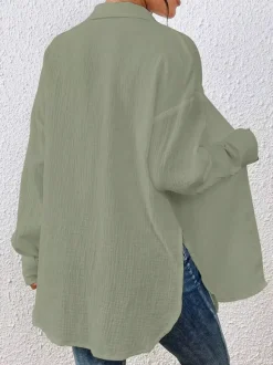 Blouse For Women Apricot Buttons Turndown Collar Chic Long Sleeves Cotton Tops