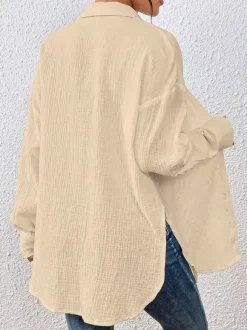 Blouse For Women Apricot Buttons Turndown Collar Chic Long Sleeves Cotton Tops