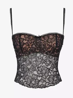 Blouse For Women Black Lace Straps Neck Sexy Lace Cut Out Sleeveless Tops