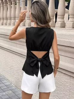 Blouse For Women Black Off-The-Shoulder Backless Elegant Sleeveless Tops