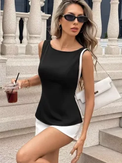 Blouse For Women Black Off-The-Shoulder Backless Elegant Sleeveless Tops