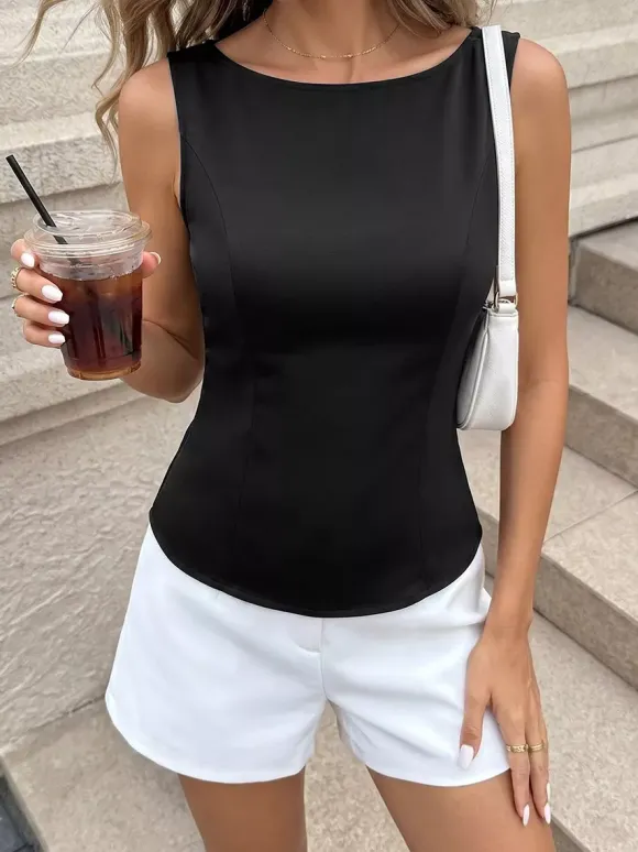 Blouse For Women Black Off-The-Shoulder Backless Elegant Sleeveless Tops