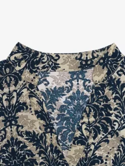Blouse For Women Deep Blue Printed Stand Collar Chic Sleeveless Tops