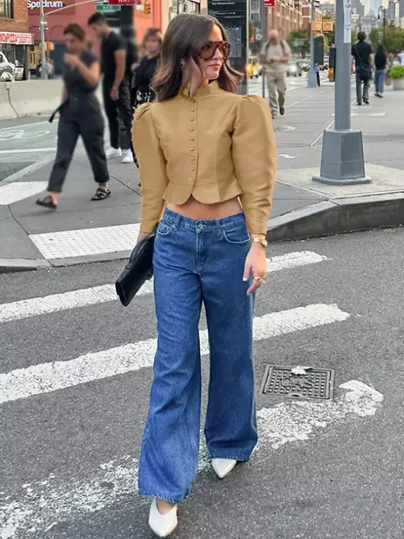 Blouse For Women Gold Buttons Stand Collar Chic Long Sleeves Tops