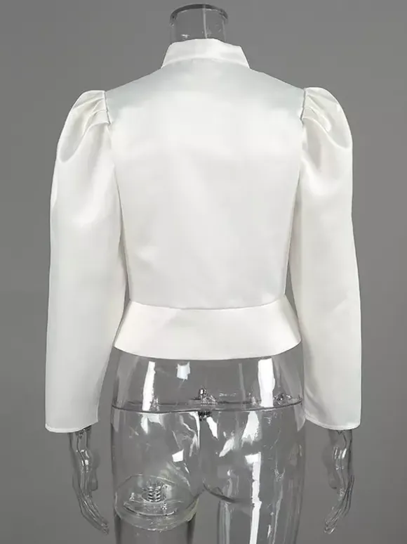 Blouse For Women Gold Buttons Stand Collar Chic Long Sleeves Tops