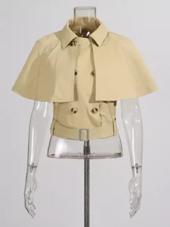 Blouse For Women Khaki Cotton Turndown Collar Academic Sash Buttons Sleeveless Tops