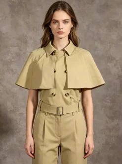 Blouse For Women Khaki Cotton Turndown Collar Academic Sash Buttons Sleeveless Tops