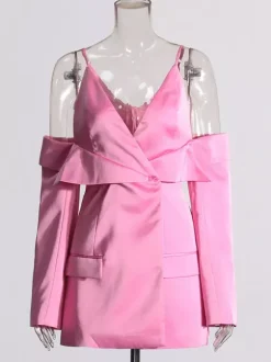 Blouse For Women Pink V-Neck Chic Cut Out Long Sleeves Tops