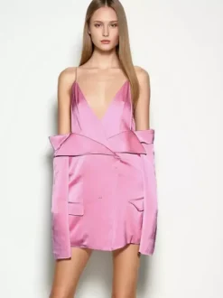 Blouse For Women Pink V-Neck Chic Cut Out Long Sleeves Tops