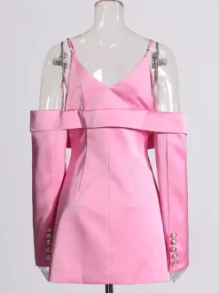 Blouse For Women Pink V-Neck Chic Cut Out Long Sleeves Tops